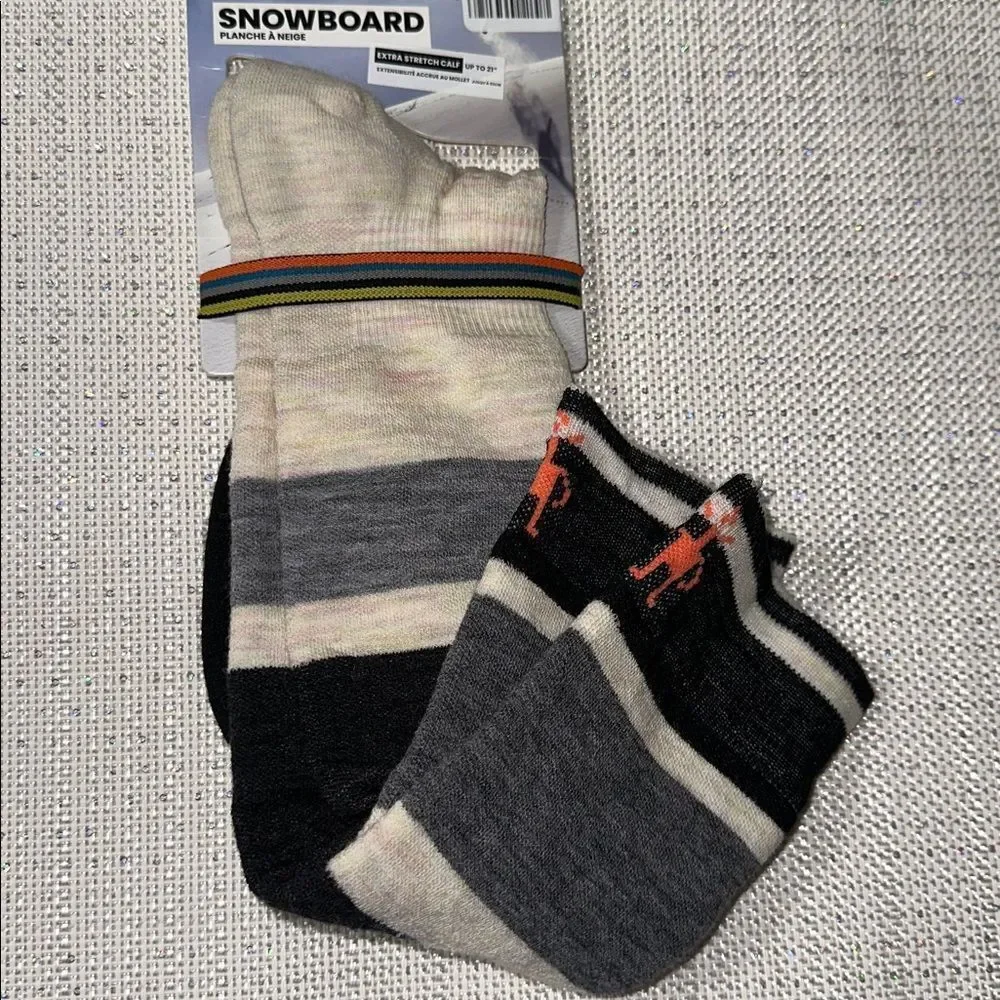 SmartWool XL Black Ivory Moonbeam Snowboard Targeted Cushion Wool Blend Socks